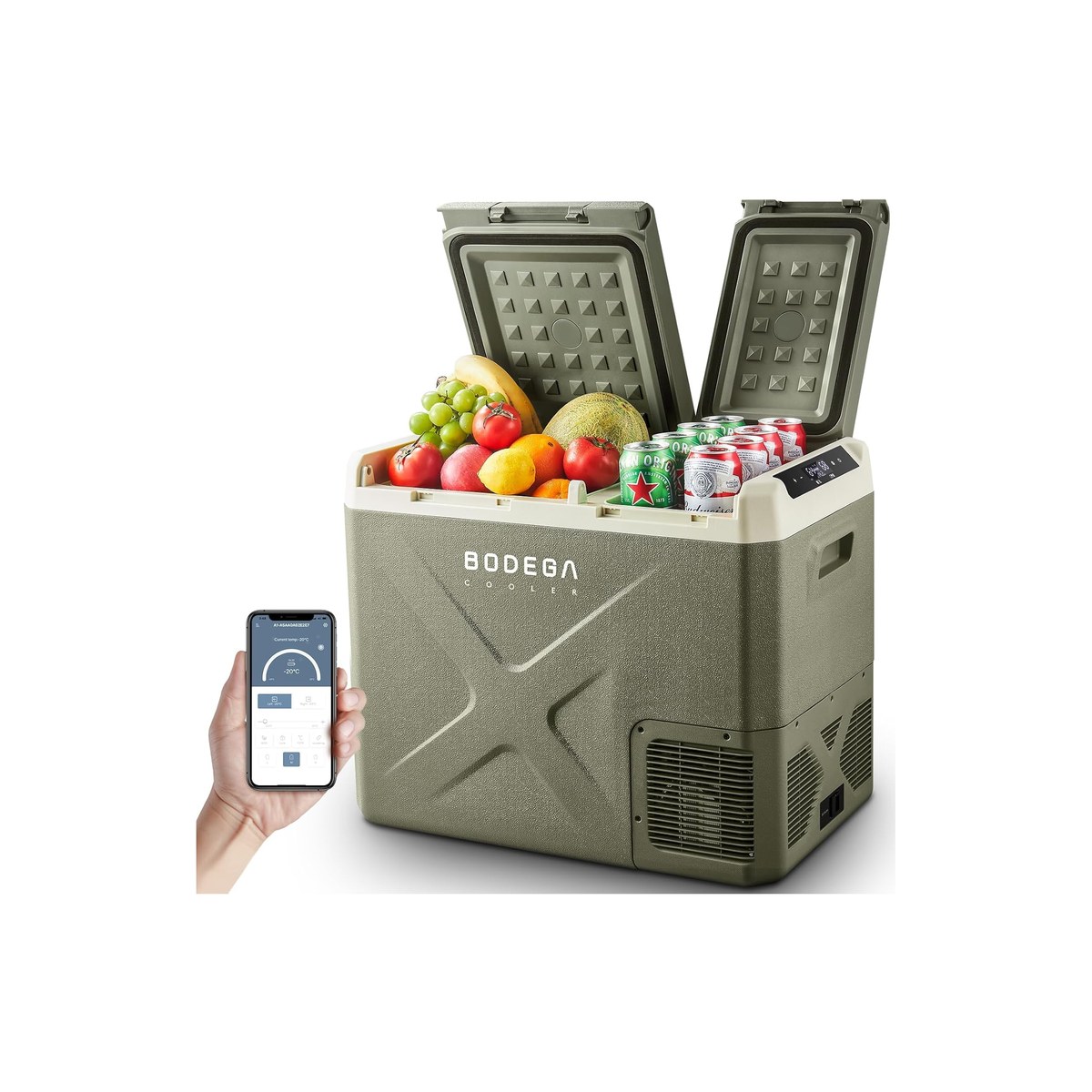 BODEGACOOLER 42-Quart Dual Zone 12V Portable Refrigerator, App Control, -4 to 68F, 12/24V DC and 100-240V AC (ASIN B0CFF9J47K)