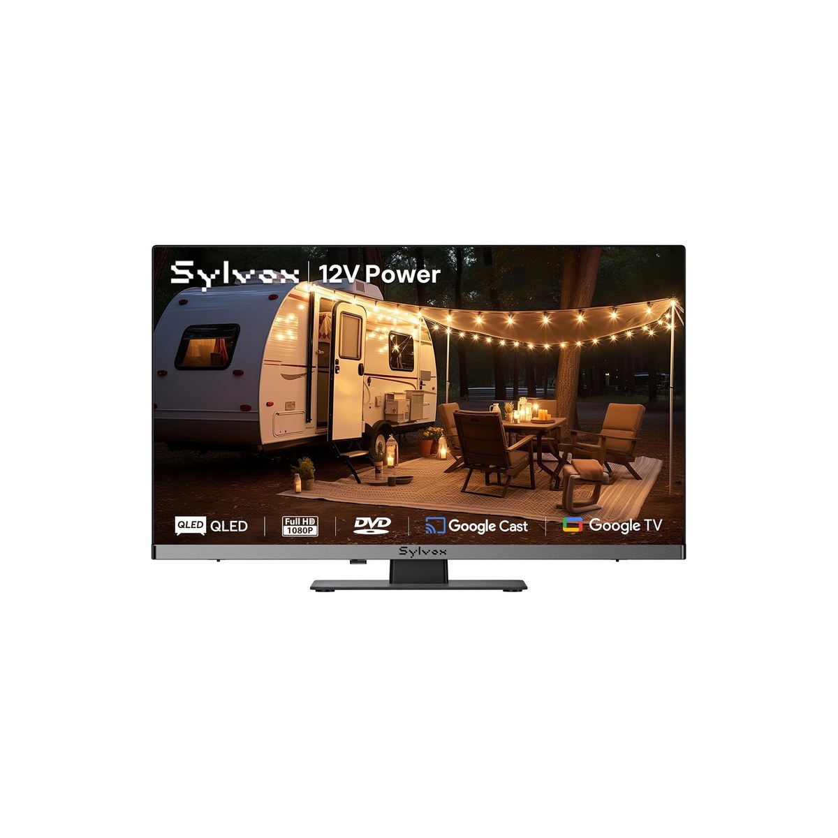 SYLVOX 22 inch RV TV, 12V QLED Smart TV with Built-in DVD Player, 1080P, Low Energy Consumption, Bezel-Less (ASIN B0G567YPQ7)