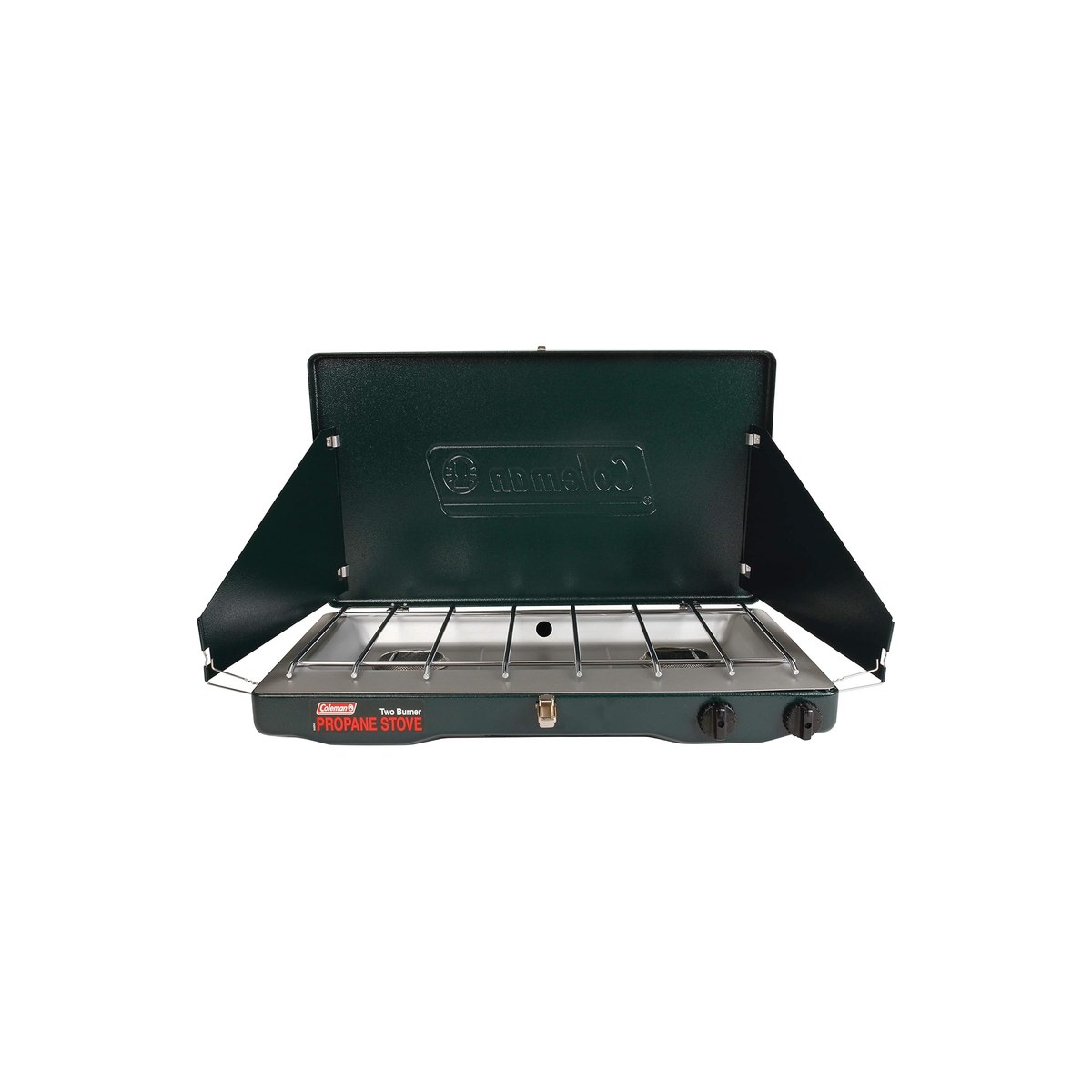 Coleman Gas Camping Stove, Classic Propane Stove, 2 Burner, Adjustable Burners, Wind Baffles, 20,000 Total BTUs (ASIN B00005OU9D)