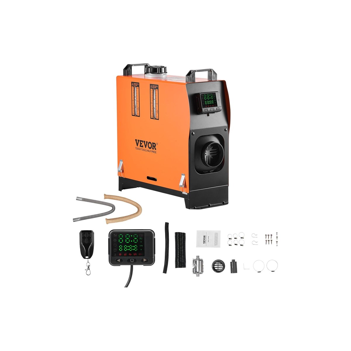 VEVOR 8KW Diesel Air Heater All-in-One (integrated tank, LCD switch and remote, Bluetooth app, 12V, ASIN B0FHCV9298)