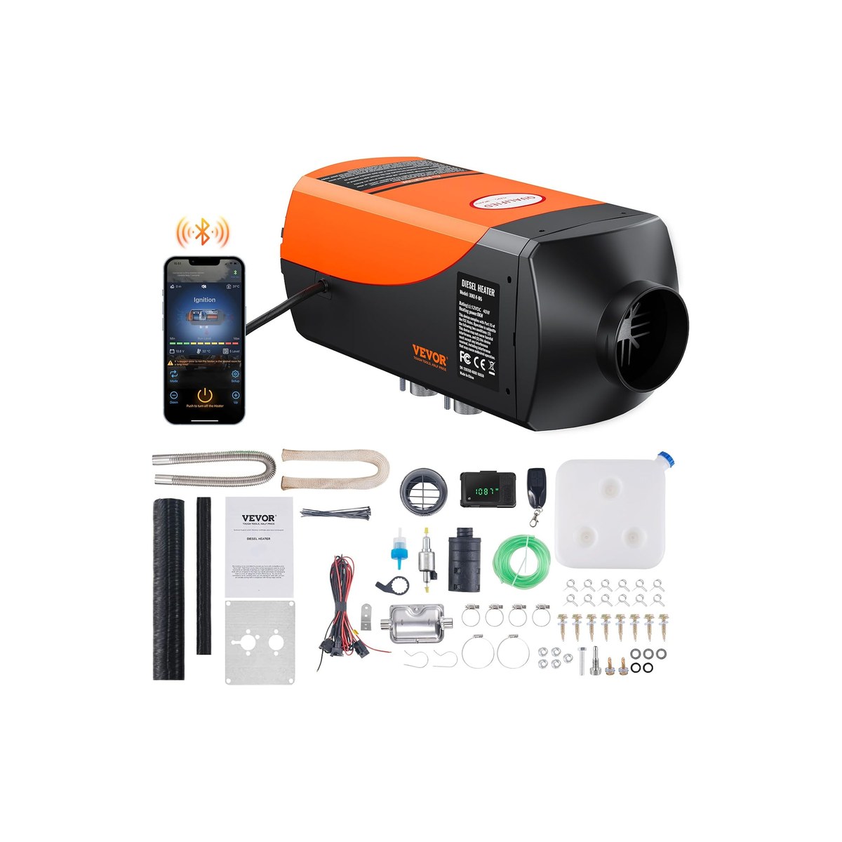 VEVOR 8KW Diesel Air Heater with Automatic Altitude Adjustment (Bluetooth app, LCD switch, 12V, ASIN B0CFQNR4SP)