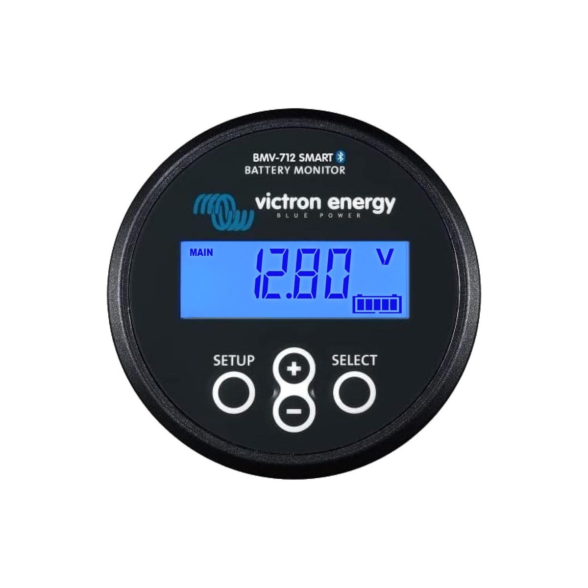 Victron BMV-712 Smart Battery Monitor (panel-mounted display with built-in Bluetooth antenna, 500A shunt, 6.5 to 70 VDC range, programmable relay, VE.Direct port for Cerbo GX integration, 5-year warranty upgradable to 10 years, 99.6 percent coulomb-counting accuracy, ASIN B084M2XYK4)
