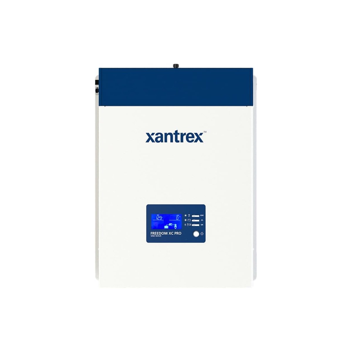 Xantrex Freedom XC Pro 2000 Marine Inverter-Charger (2000W continuous, 4000W peak surge, 100A 4-stage charger with LiFePO4 mode, 30A AC transfer relay per Xantrex owner's guide, native NMEA 2000 integration, UL 458 with Marine Supplement SA salt-fog and HALT tested with drip-shield part 808-1050 required for marine supplement compliance, ASIN B097QBN8LC)