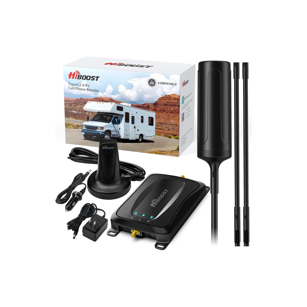 HiBoost RV Cell Phone Signal Booster, Travel 2.0 RV Booster Kit, Boosts 4G and 5G LTE for All US Carriers, FCC Approved (ASIN B0DF7SYLWS)