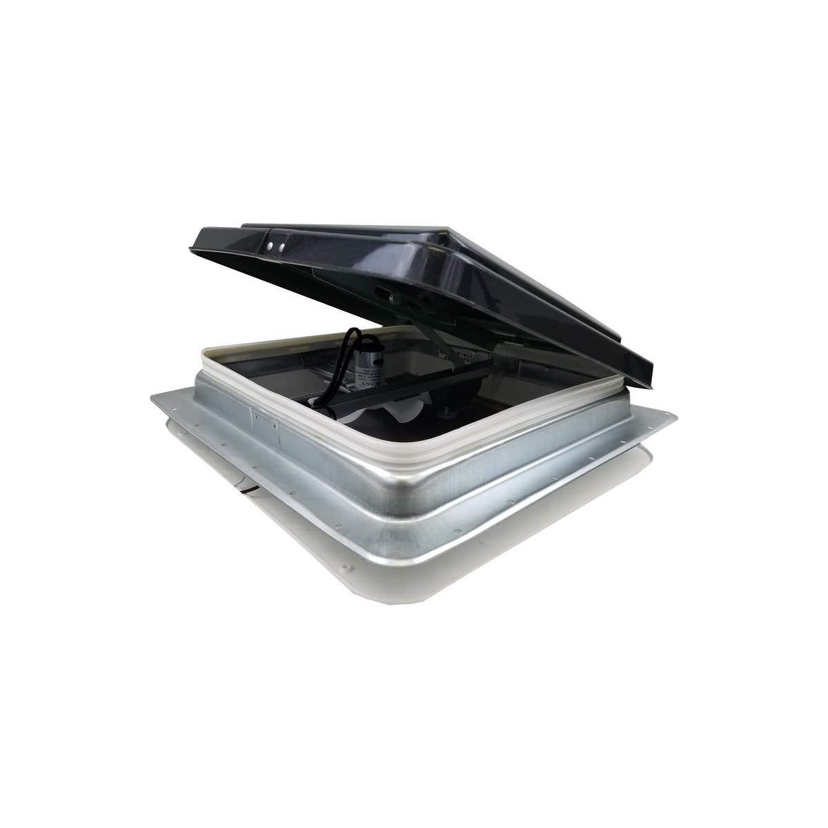 Heng's Industries 14-inch RV Camper Trailer Universal Roof Vent with 12-Volt Fan, Smoke Lid (74112-C, drops into the standard 14x14 cutout, ASIN B077NVFM36)