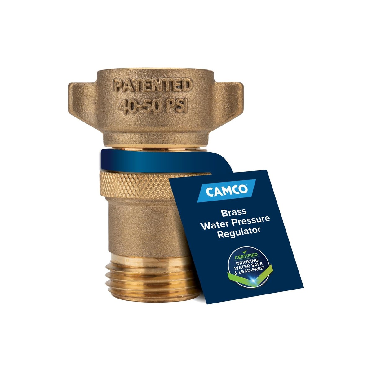Camco 40055 Brass RV Water Pressure Regulator, Preset 40-50 PSI, CSA Lead-Free Content Certified to NSF/ANSI 372 per Listing (ASIN B003BZD08U)