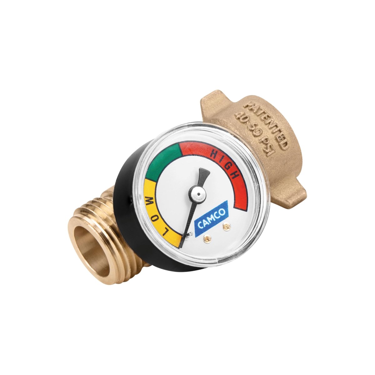 Camco 40064 Brass RV Water Pressure Regulator with Color-Coded Gauge, Preset 40-50 PSI, CSA Lead-Free Content Certified to NSF/ANSI 372 per Listing (ASIN B000EDQQD8)