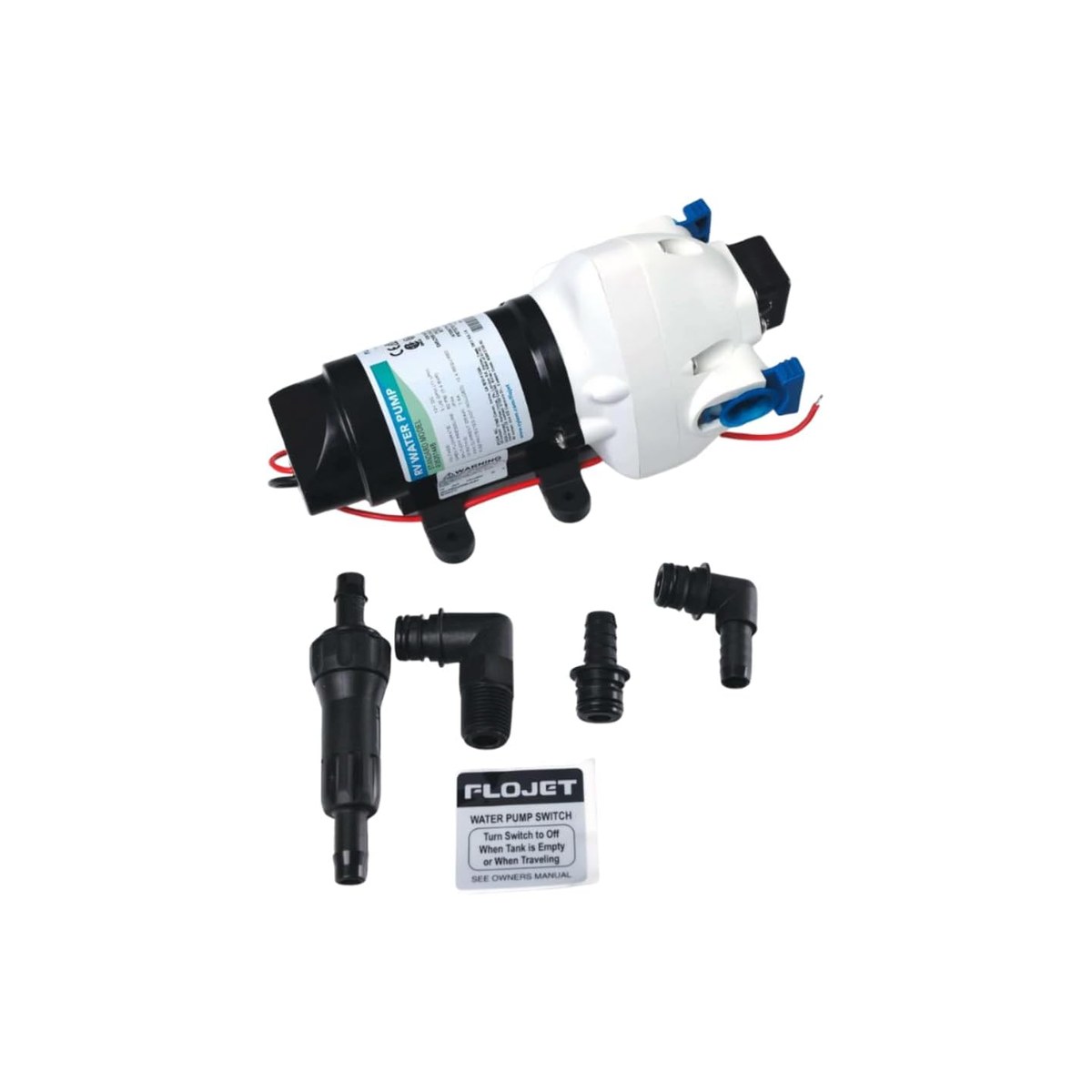 Flojet 03526-144A Triplex Diaphragm Automatic Water System Pump, 12V, 2.9 GPM, 50 PSI, Soft Noise-Absorbing Mounts, Built-In Pulsation Eliminator (ASIN B002P33KVQ)