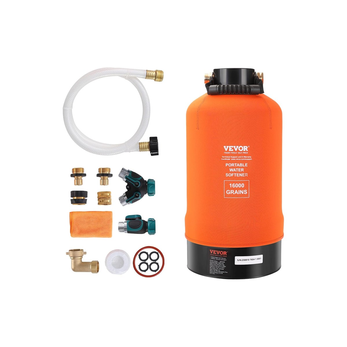 VEVOR RWS16000 16,000 Grain Portable RV Water Softener, 3/4 Inch Brass Fittings, 42 Inch Hose (ASIN B0CJ9DK4T2)